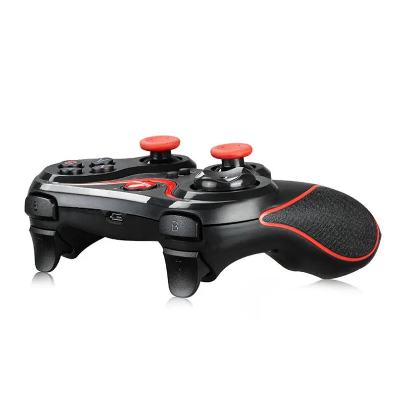 Black wireless Bluetooth gamepad controller for mobile phones with ergonomic ABS plastic design.