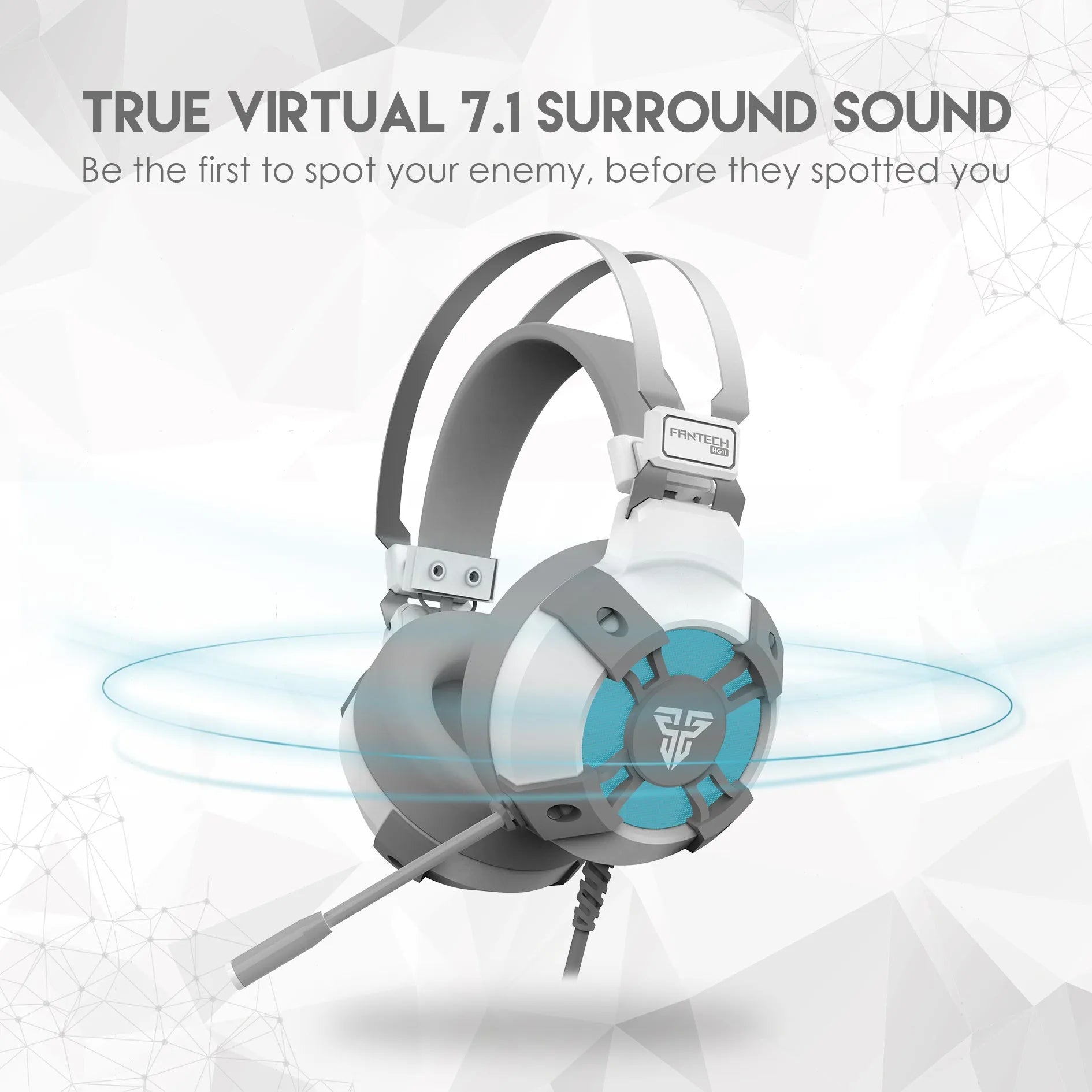 Black FANTECH HG11 USB gaming headset with RGB lights and an inline remote control on the cable.