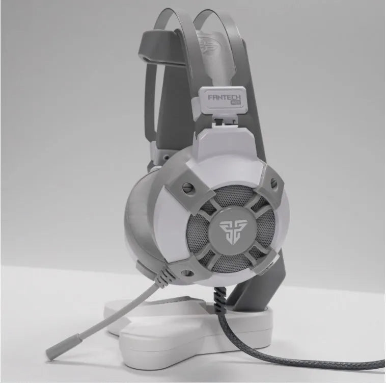 Black FANTECH HG11 USB gaming headset with RGB lights and an inline remote control on the cable.