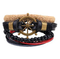 Handmade leather wrap bracelet with wooden beads and adjustable closure for men and women