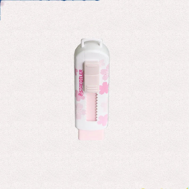 Square pink push-pull student eraser with replaceable core for whiteboards.