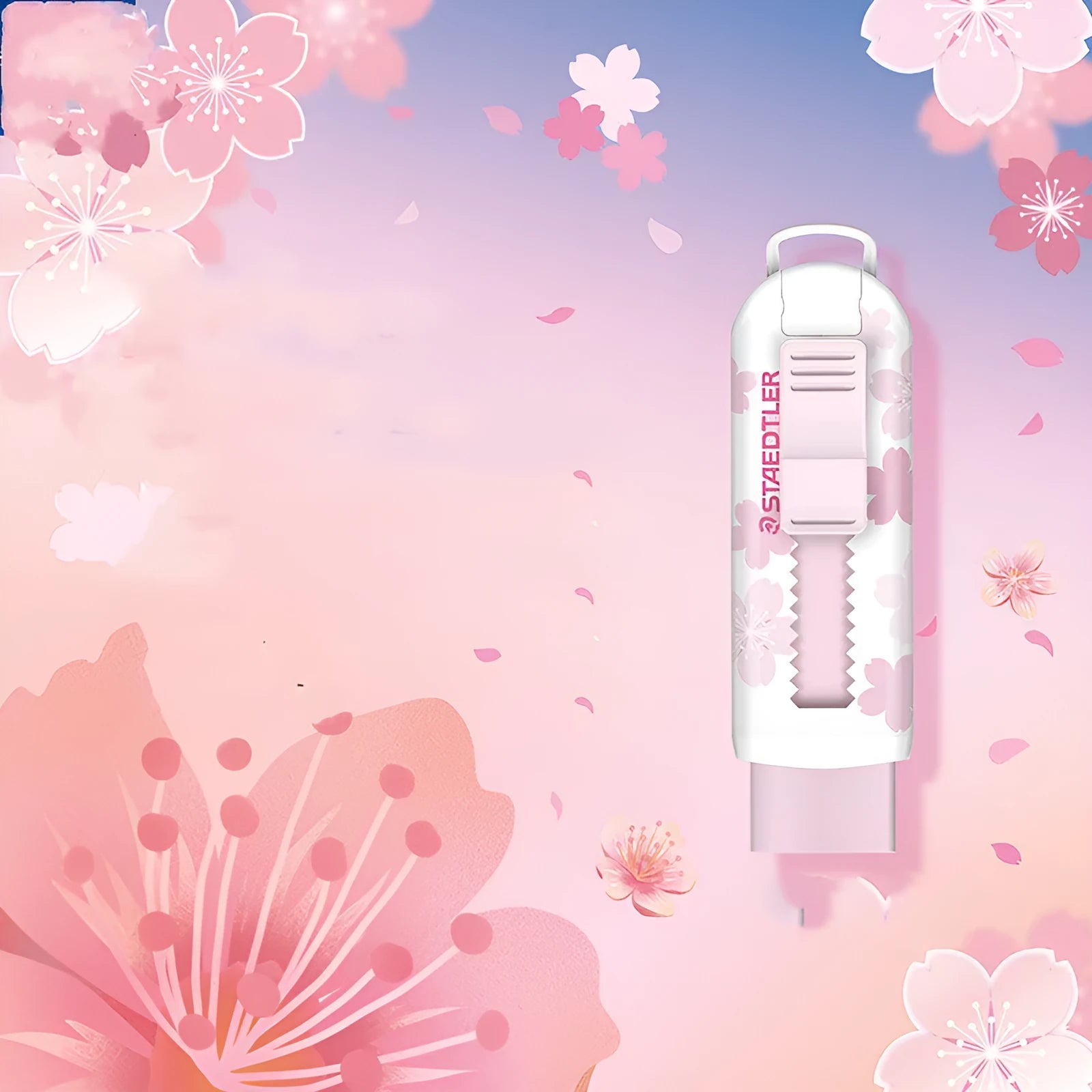 Square pink push-pull student eraser with replaceable core for whiteboards.