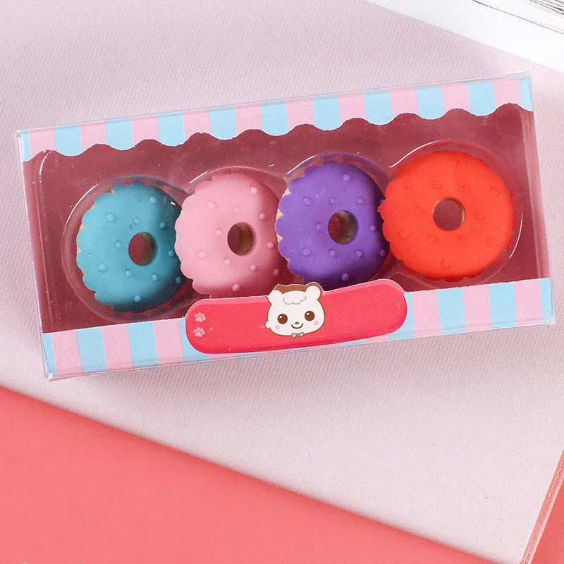 Set of 12 cartoon food erasers including cones, ice creams, lollipops and donuts for kindergarten children