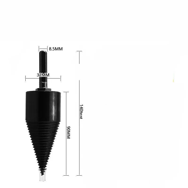 Hexagonal firewood-breaking drill bit for electric drills in 32mm and 42mm sizes for splitting logs.