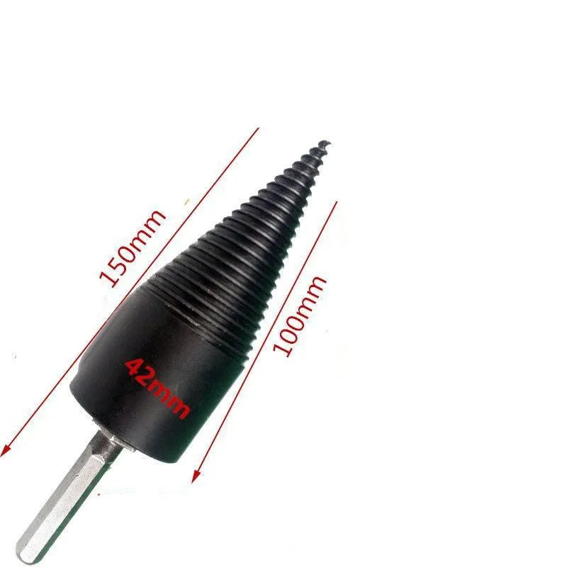 Hexagonal firewood-breaking drill bit for electric drills in 32mm and 42mm sizes for splitting logs.