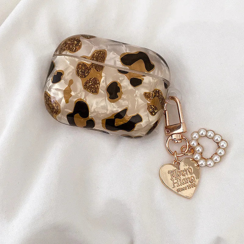 Shell yellow leopard print soft TPU flip case for Apple AirPods Pro 1 and 2 generation headphones