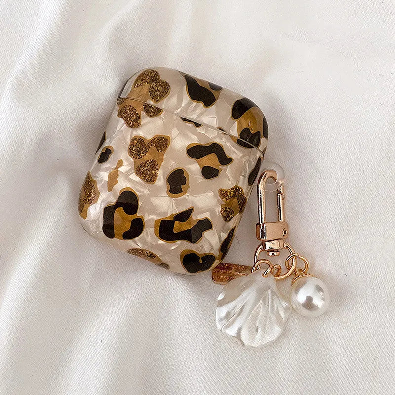 Shell yellow leopard print soft TPU flip case for Apple AirPods Pro 1 and 2 generation headphones