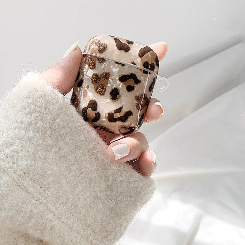 Shell yellow leopard print soft TPU flip case for Apple AirPods Pro 1 and 2 generation headphones