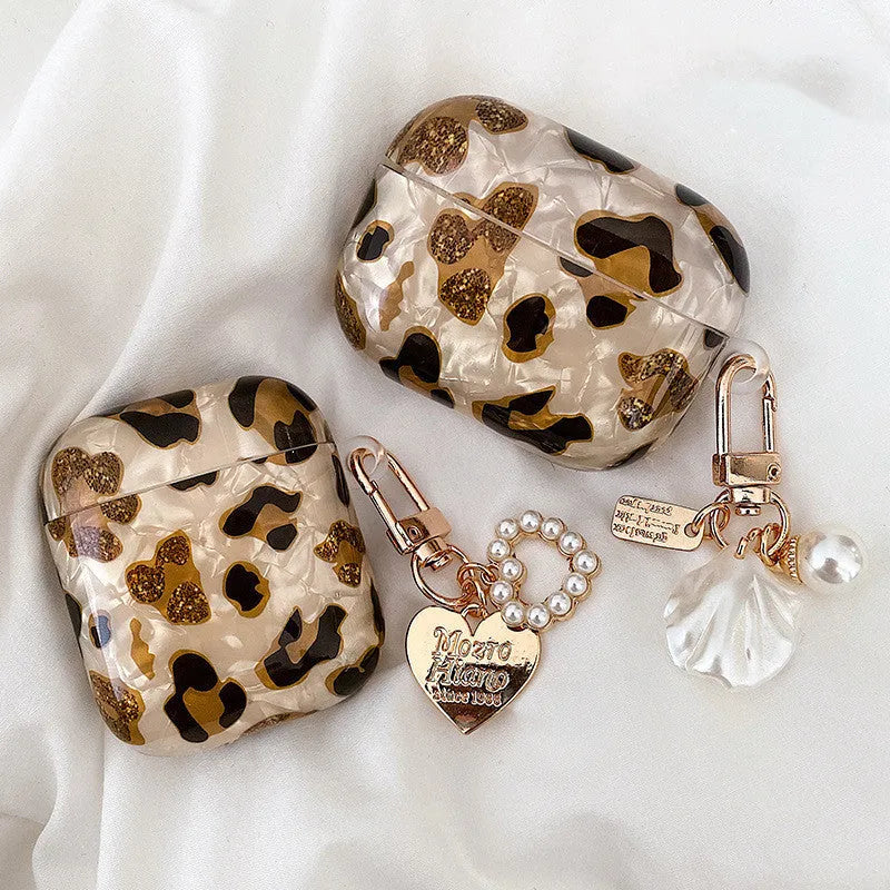 Shell yellow leopard print soft TPU flip case for Apple AirPods Pro 1 and 2 generation headphones