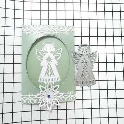 White angel knife mold for embossing greeting cards with figures and gods decorative pattern