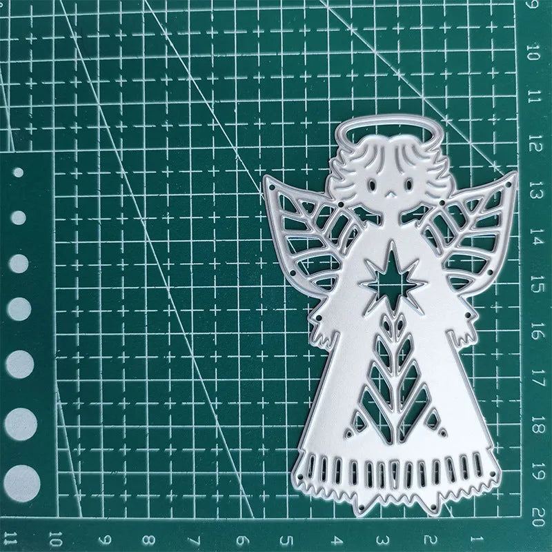 White angel knife mold for embossing greeting cards with figures and gods decorative pattern