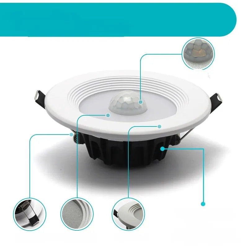 Infrared body sensing LED down light spotlight with aluminium construction for indoor corridor and room lighting
