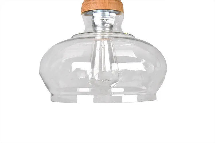 Nordic style wood grain glass single head pendant light with adjustable height