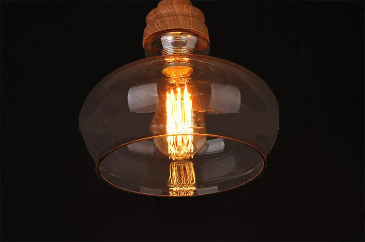 Nordic style wood grain glass single head pendant light with adjustable height