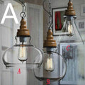Nordic style wood grain glass single head pendant light with adjustable height
