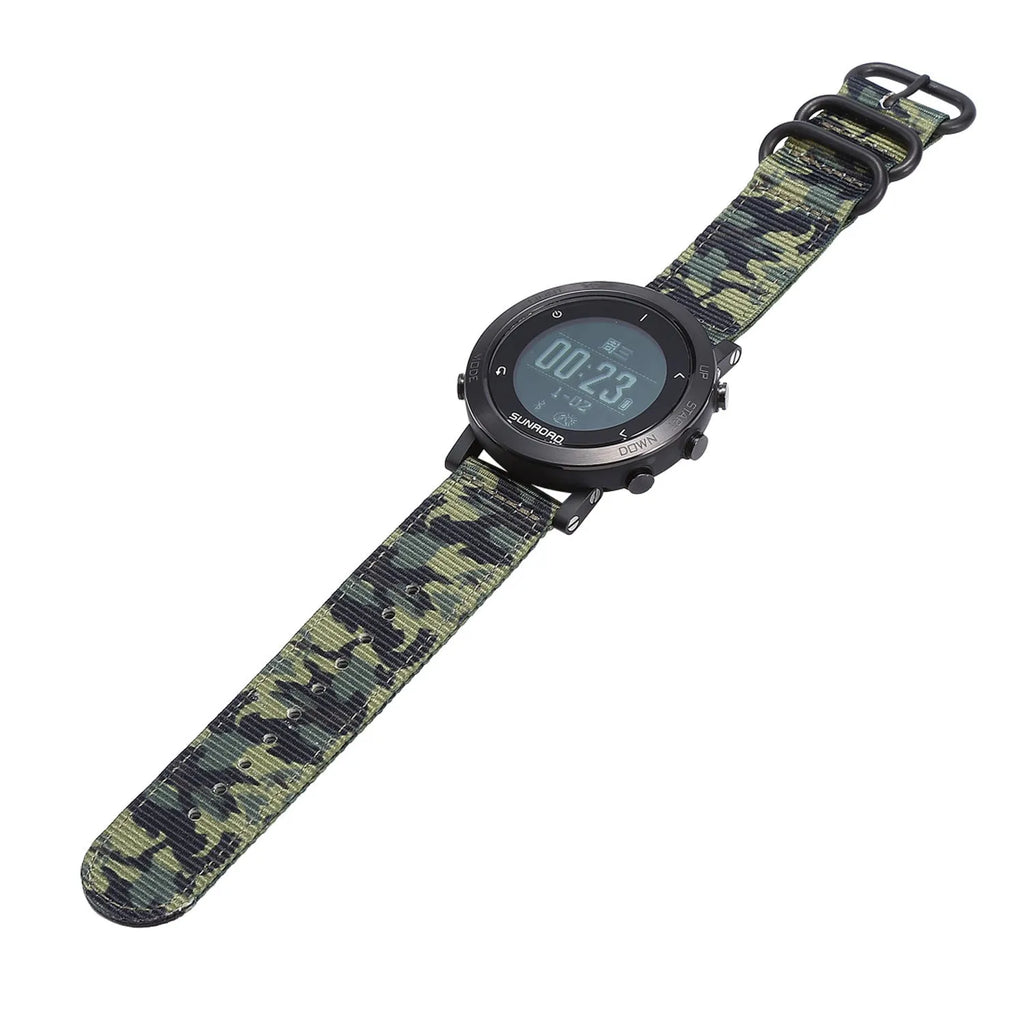 Smart sports watch with stainless steel bezel showing GPS tracking and heart rate monitoring display