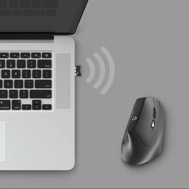 Vertical 2.4G wireless ergonomic mouse in black for computer notebook with USB receiver