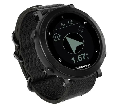 Smart sports watch with stainless steel bezel showing GPS tracking and heart rate monitoring display