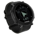 Smart sports watch with stainless steel bezel showing GPS tracking and heart rate monitoring display