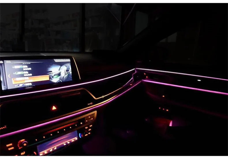 Car LED atmosphere light with USB, 12V cold light tube in blue, inserted into car dashboard gap