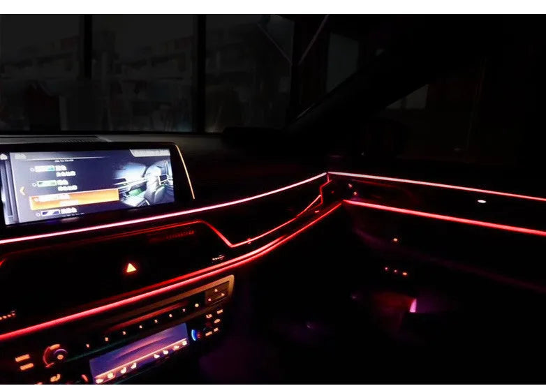 Car LED atmosphere light with USB, 12V cold light tube in blue, inserted into car dashboard gap