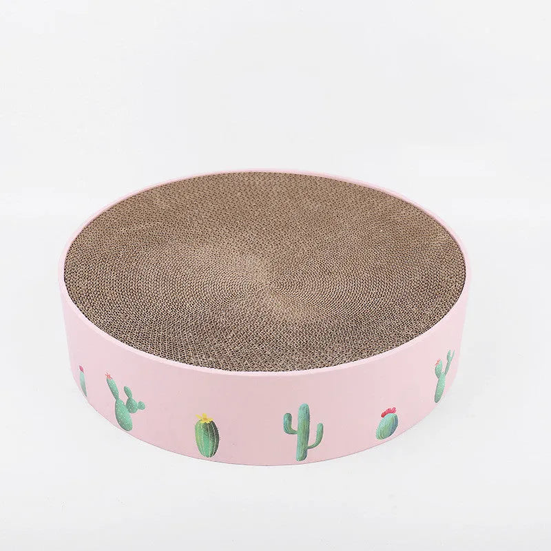 Green round corrugated paper cat scratching pad and bed for medium cats, 36x36x8cm
