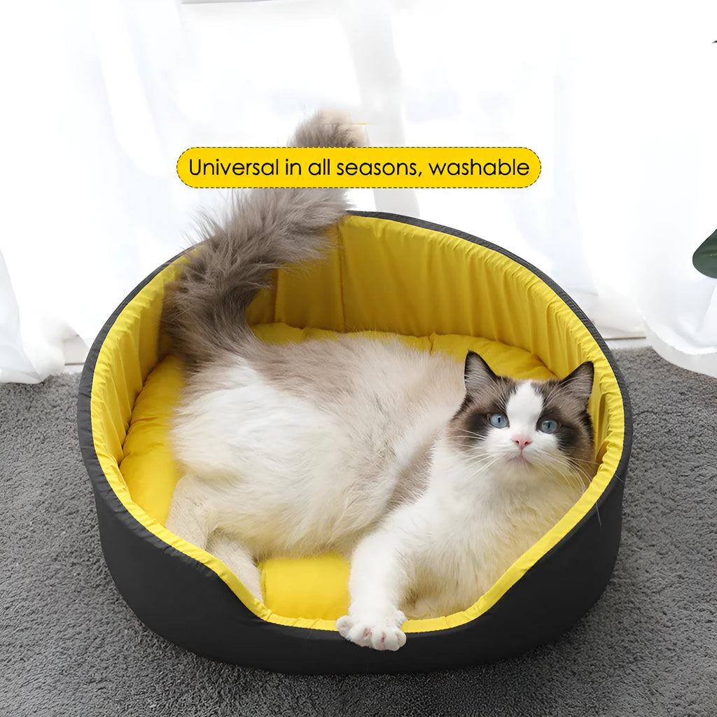 Washable cloth pet kennel with removable cushion in black or green colour showing three size options