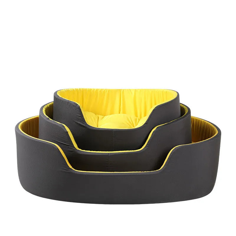 Washable cloth pet kennel with removable cushion in black or green colour showing three size options