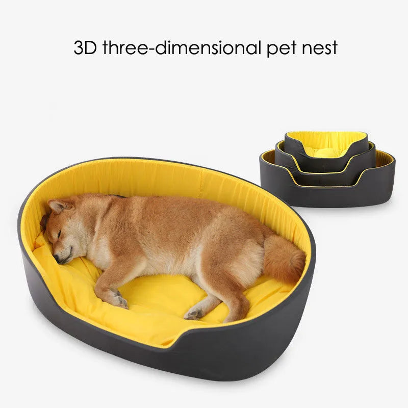 Washable cloth pet kennel with removable cushion in black or green colour showing three size options