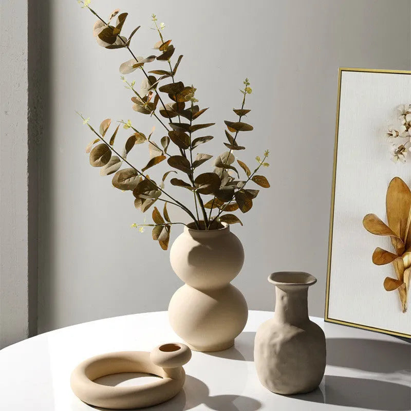 Handmade painted pottery modern minimalist geometric vase decorative flower ornament