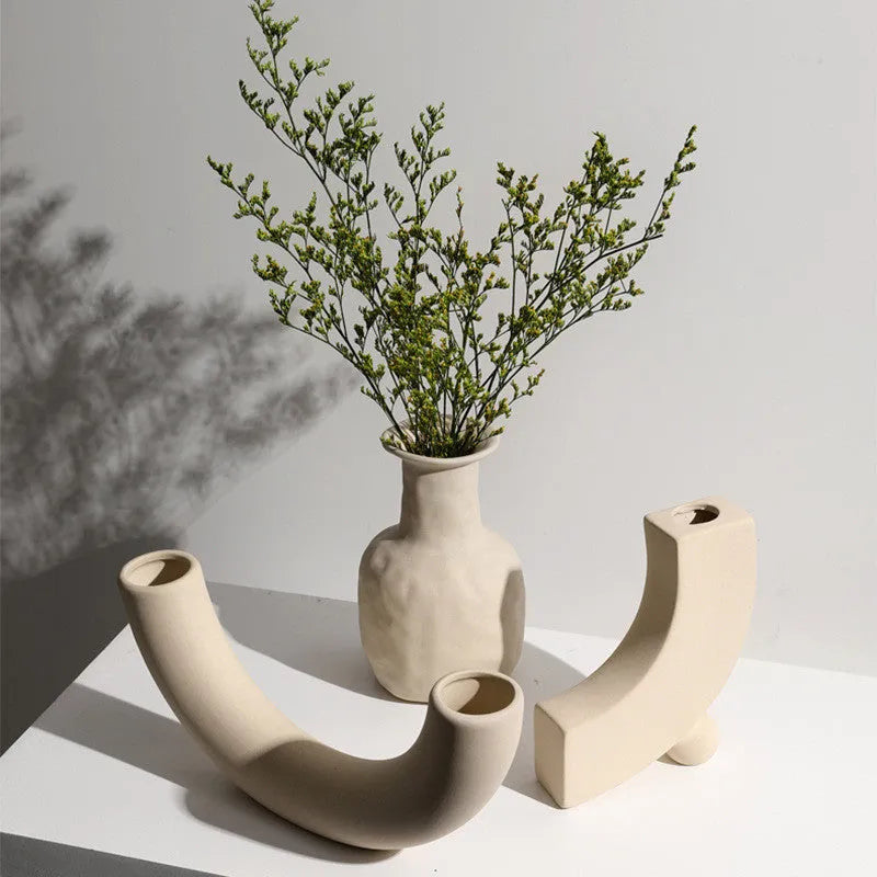 Handmade painted pottery modern minimalist geometric vase decorative flower ornament