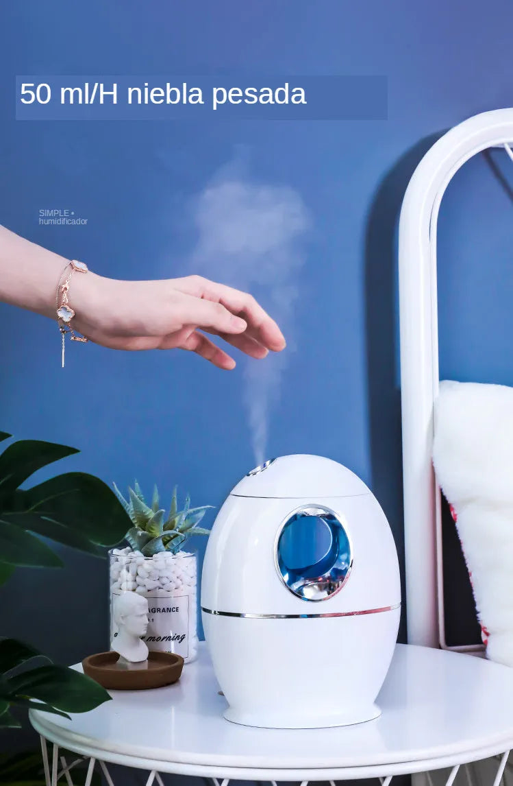 White round USB-powered aromatherapy humidifier with 800ml water tank capacity