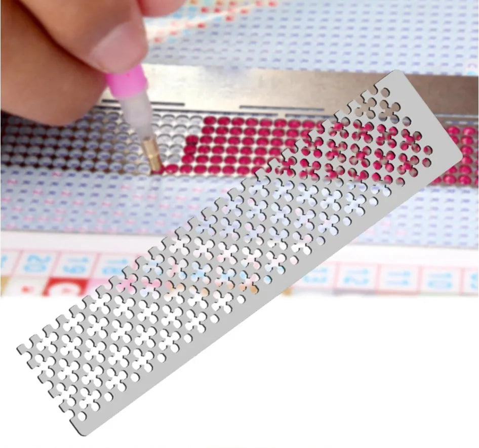 Stainless steel diamond painting grid ruler with plum pattern measuring 15 by 3 centimetres
