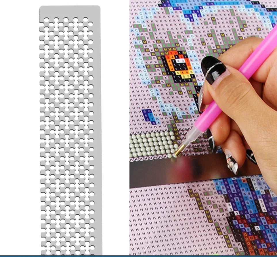 Stainless steel diamond painting grid ruler with plum pattern measuring 15 by 3 centimetres