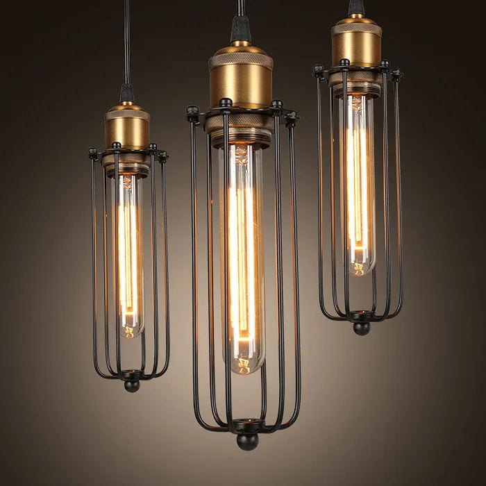 Brown iron industrial gladiator chandelier with Nordic retro design and fishing line shape.