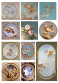 European angel mural craft sticker set showing 11 character sheets with assorted angel designs
