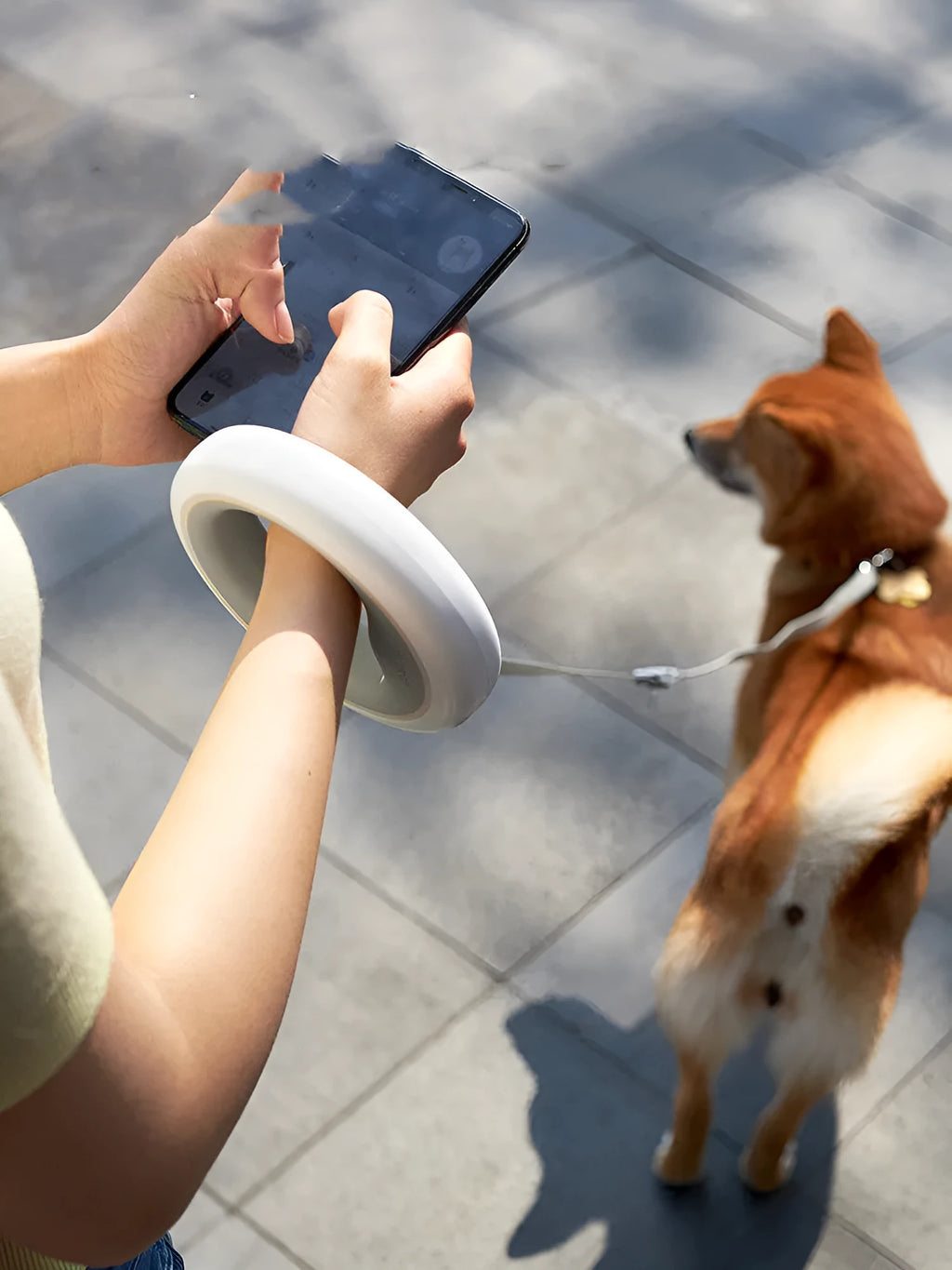 Meng Wangxing UFO retractable dog leash with detachable flashlight and ergonomic anti-slip handle in gray