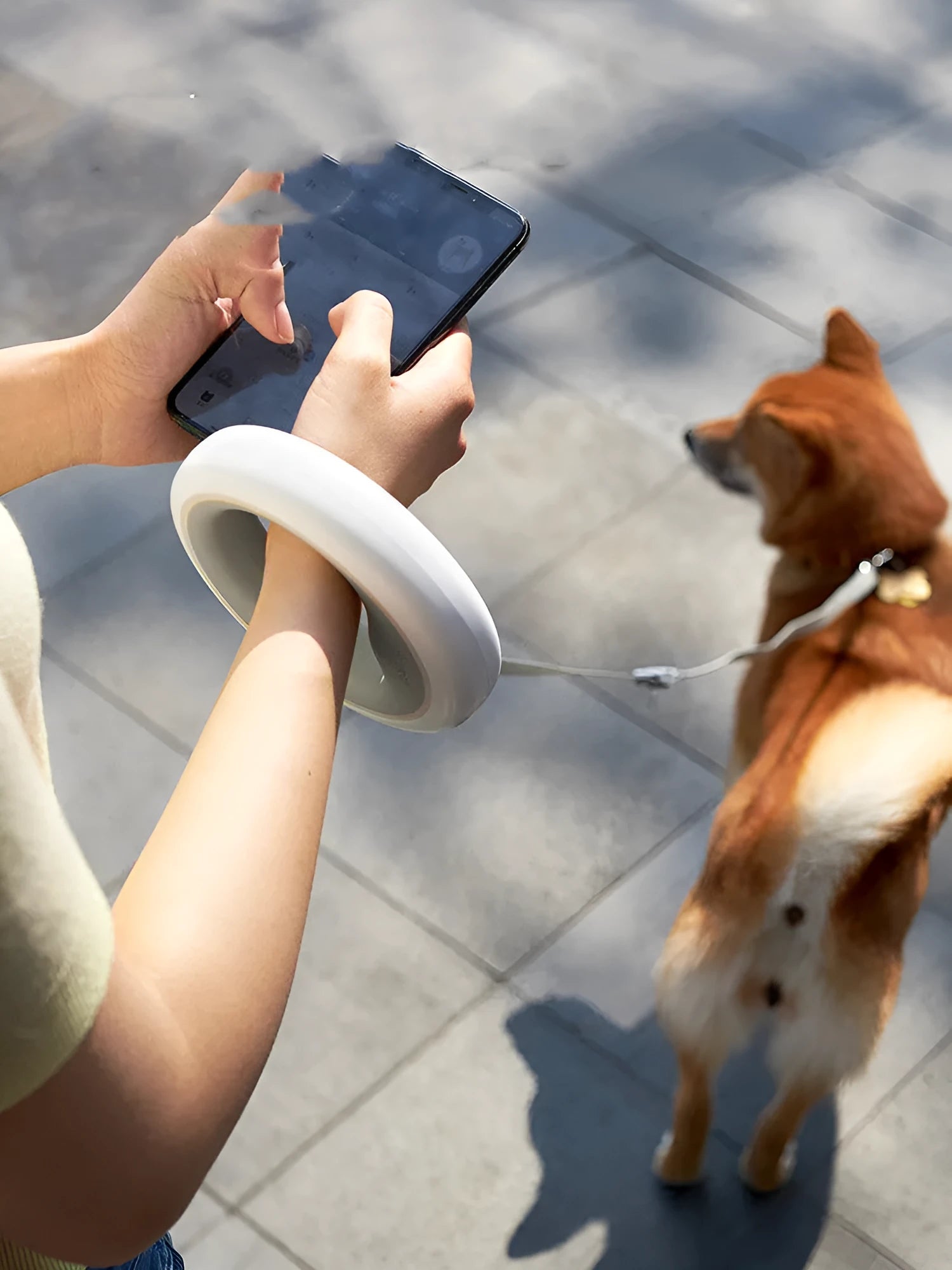Meng Wangxing UFO retractable dog leash with detachable flashlight and ergonomic anti-slip handle in gray