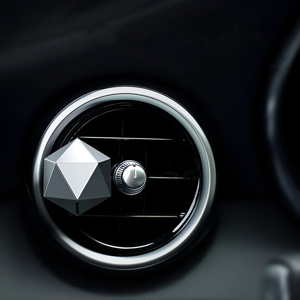 Silver zinc alloy octahedron car air outlet fragrance with sharp edges and vent clip