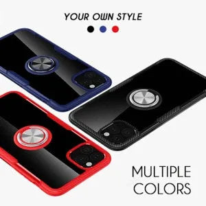 Black PU material phone case for iPhone 11 Pro Max showing precise cutouts for camera and ports.