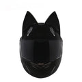 Full face motorcycle helmet with cat ears and headless rider design in black ABS