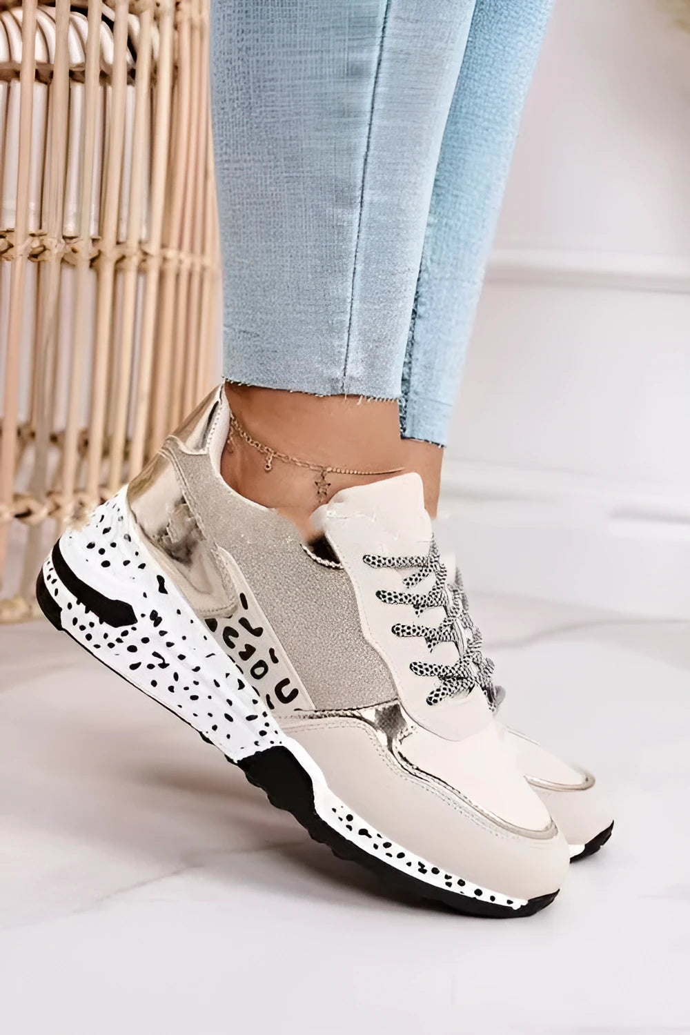 Women suede platform sneakers lace-up round toe wedge heel golden gray