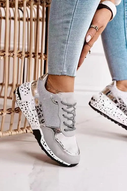 Women suede platform sneakers lace-up round toe wedge heel golden gray