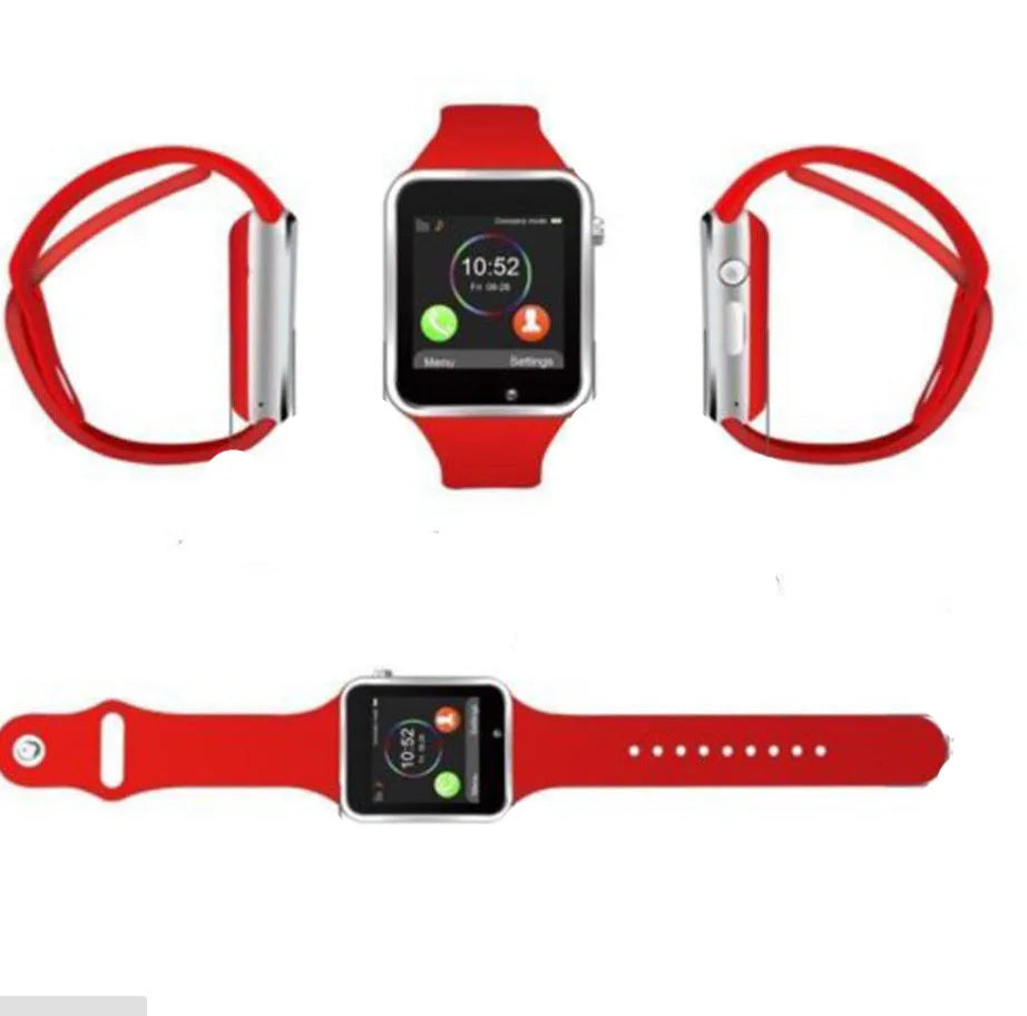 A1 Smart Watch with touchscreen display showing interface, available in multiple colours including black, silver, blue