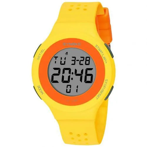 Thin LED digital swimming watch with 50m waterproof rating in multiple colour options.