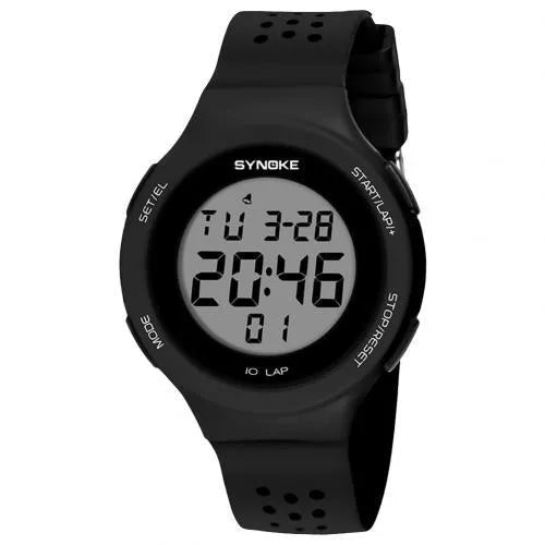 Thin LED digital swimming watch with 50m waterproof rating in multiple colour options.