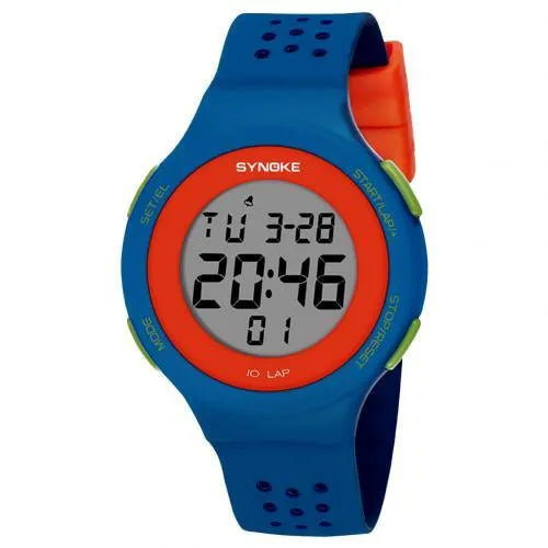Thin LED digital swimming watch with 50m waterproof rating in multiple colour options.