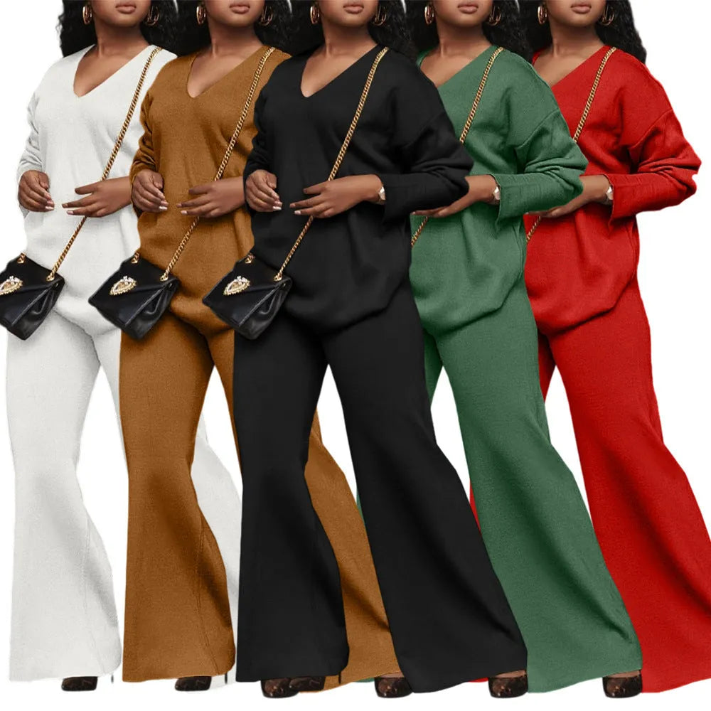 Women's brown suede velvet two-piece suit with long sleeve top and matching trousers