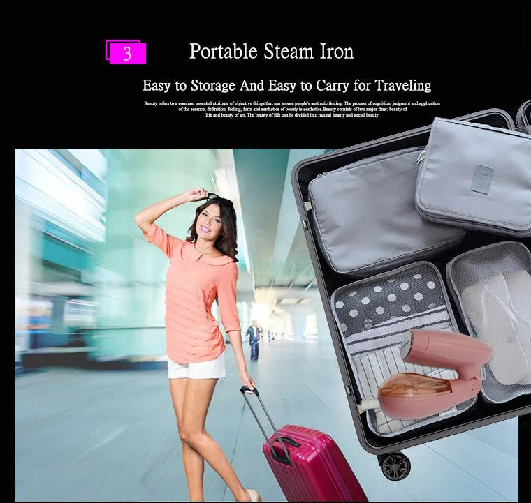 Sokany pink handheld steam ironing brush with EU plug on a white background.