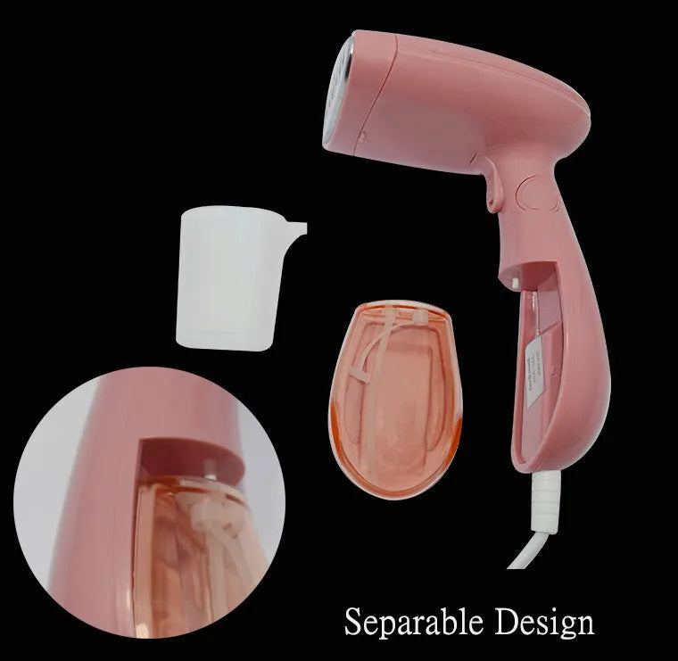 Sokany pink handheld steam ironing brush with EU plug on a white background.